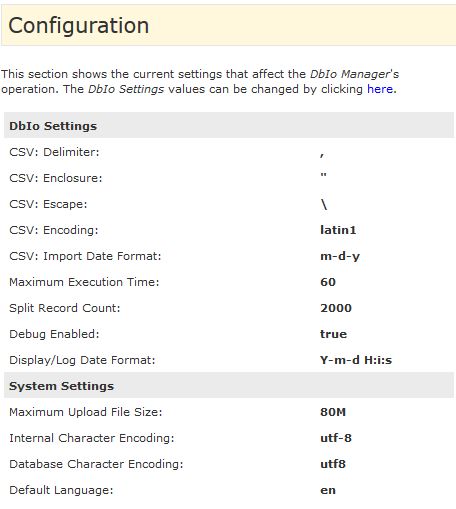 DbIo Configuration Area