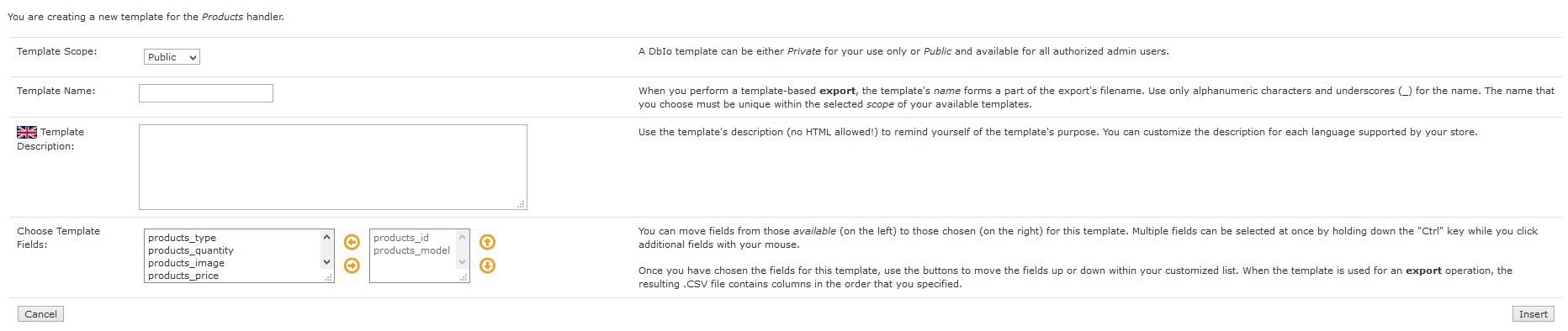 DbIo Create or Edit a Template