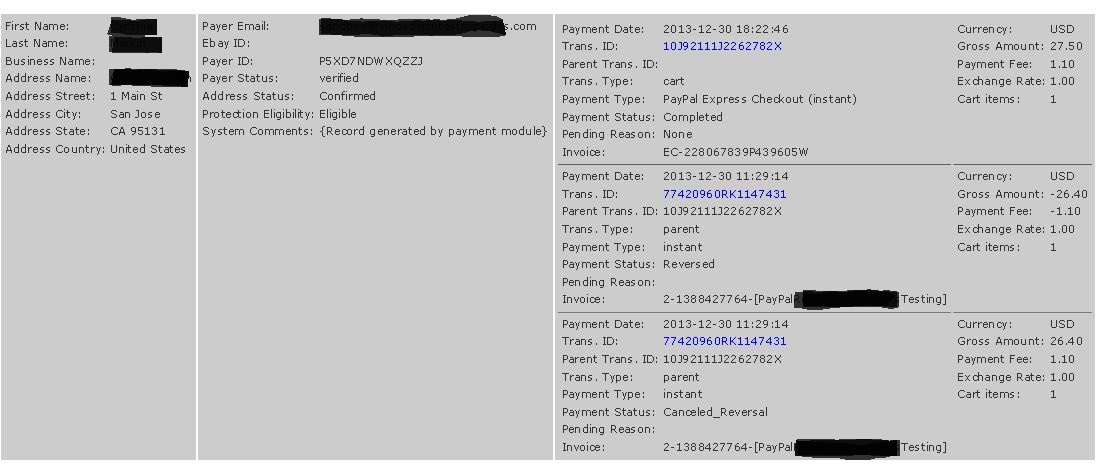 Order Information Screen