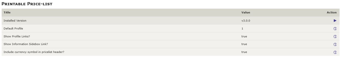 Printable Price-list Settings