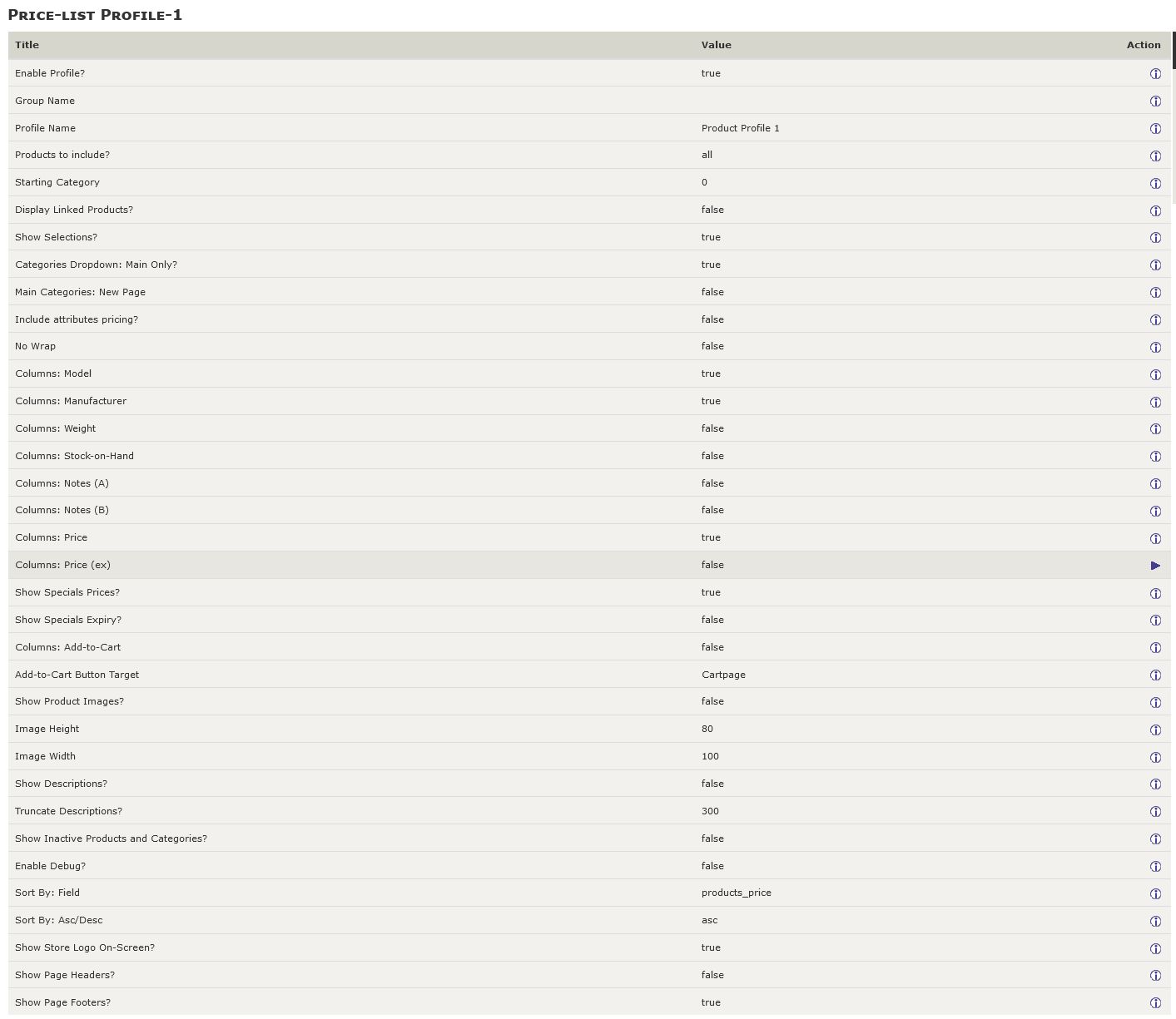 Price-list Profile-n Settings